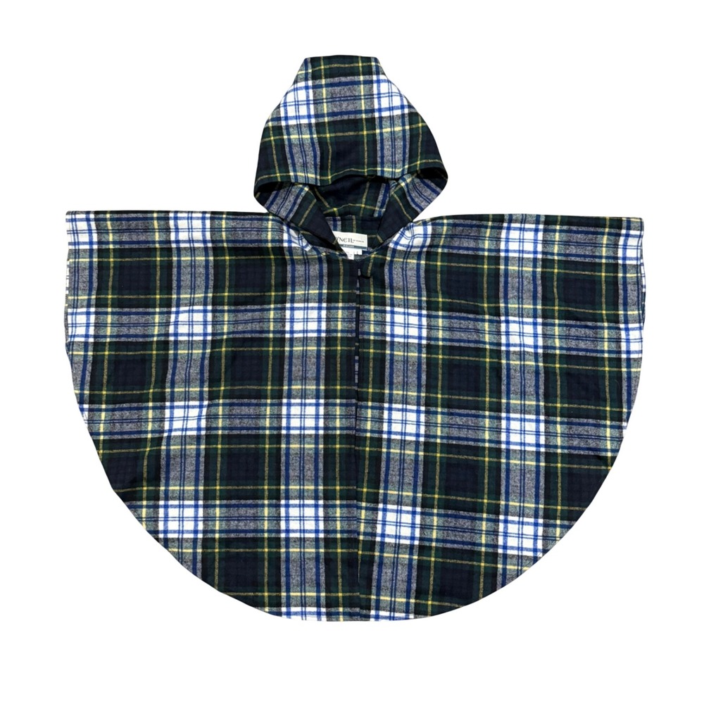 O'Neil of Dublin Kids Plaid Wool Blend Hooded Poncho Green Blue Yellow Large